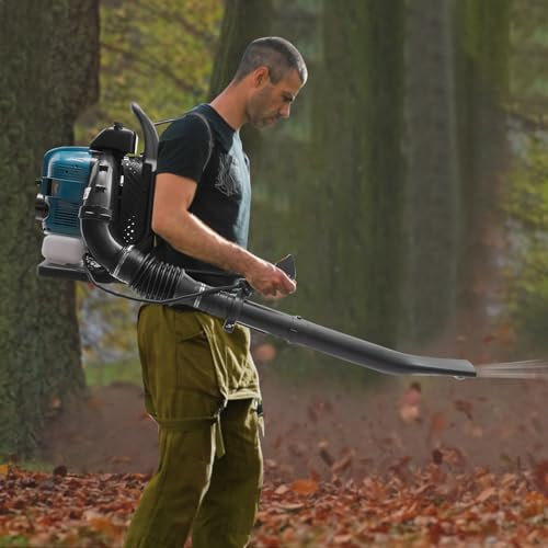 Benzin Laubbläser Rückentragbar 75,6cc 4-Takt Motor Blasgerät Laubgebläse Backpack Leaf Gebläse für Rasenreinigung, Sand und Kiesreinigung, Hofschneeentfernung
