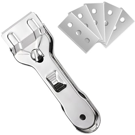 Herbst Schaber mit 5 Ersatzklingen, Glasschaber Edelstahl Glasschaber für Reinigung Von Backofen Induktionskochfeld