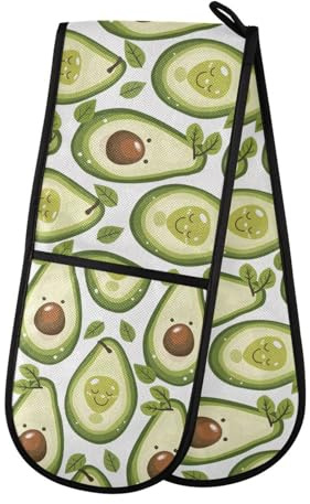 Oven Gloves Double Oven Gloves Avocado Green Tropical Fruits Oven Mitts Pot Holder Heat Resistant Quilted for BBQ Baking Kitchen Cooking Gloves