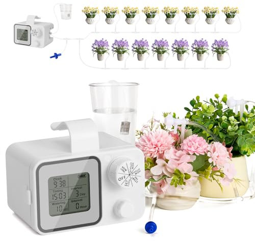 WADEO Sistema di Irrigazione Automatica per Vasi, [Programmazione Semplice] [Supporta fino a 15 Piante] Timer Ricaricabile, Kit di Irrigazione a Goccia per Balcone, Terrazze, Interni, Giardini