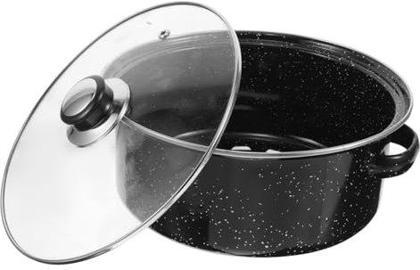 ELAYARD Barbecue Pot Cast Enamel Coated Grill Pan for Meat and Vegetables Lid Dual Handles Suitable for Oven and Stove Top Cooking