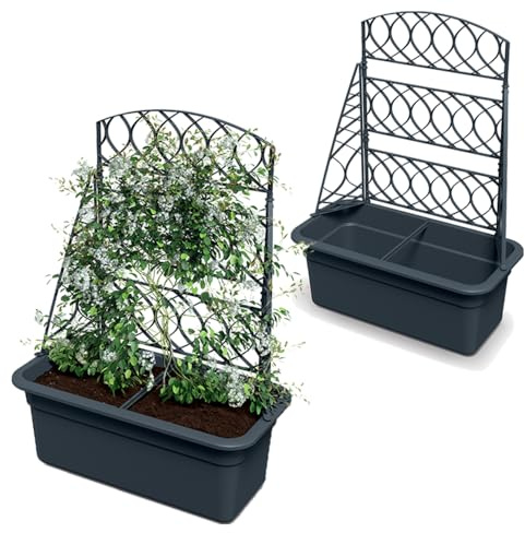 Tymar Växtlåda med rankgaller, blomlåda, blomkruka, planteringskruka med spalier, planterlåda 58 x 29 x 78 cm BLOMA (2 st; antracit)