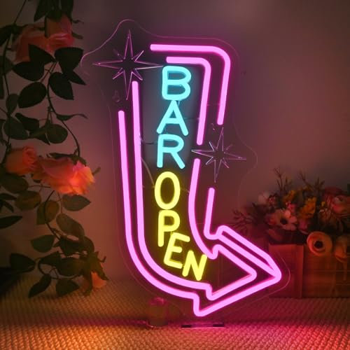 Wanxing Business Bar Arrow Neon Schild,BAR OPEN Led Schild Schriftzug Wanddekoration Führung mit Pfeilen,Neon Sign Öffnen Dimmbar mit USB Raumdekoration für Bier Bars,Home Pub,Business,Store