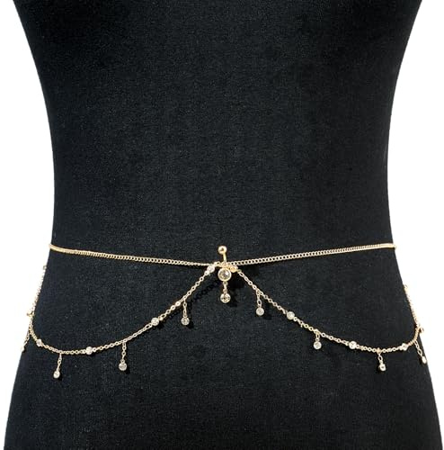 AVYRING Catene da ombelico in oro con zirconi cubici, da donna, da spiaggia, per feste e tutti i giorni, 10 millimeters, Acciaio inossidabile