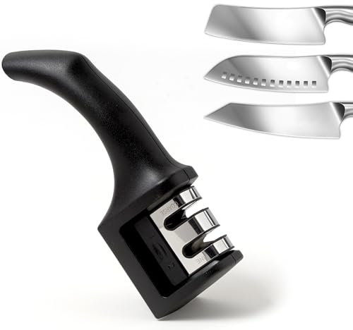 IPEA Affilacoltelli Manuale 2 Fasi - AFFILATURA + FINITURA - in Acciao e Ceramica - Design Ergonomico - Affilatore per Coltelli da Cucina o da Chef, Lame, Utensili, Forbici - Nero