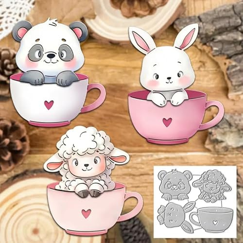 Love Cup Animal Panda Bunny Sheep Metal Die Cuts,Flower Branch Leaf Cutting Dies Cut Stencils for DIY Scrapbooking Album Decorative Embossing Paper Dies Card Making