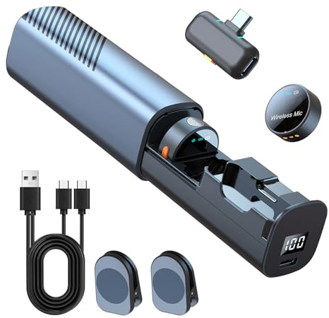 TORVEX Mini Microphone Wireless for iPhone, Andriod（Type-C）, Wireless Lavalier Magnetic Microphone, 50m (270 ft.) Range, 46H Battery Life with Charging Case for Vlogging Video Recording