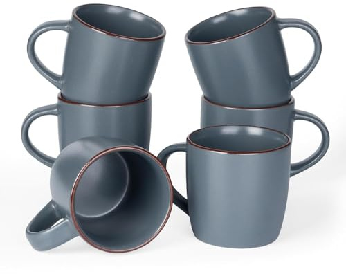 Richmount Mercury Kaffeetassen-Set, 6-teilig, 384 ml Kaffeetassen, mikrowellen- und spülmaschinengeeignet, Tassen mit Henkel für Kaffee, Tee, Kakao, Milch, Kohlengrau