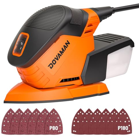 DOVAMAN L5 APEX Detail Sander 130W, 12000RPM Mouse Sander, Efficient Dust Collection, 12PCS Sandpapers, Compact Sanding Tool for Wood, Metal, Corners & Furniture