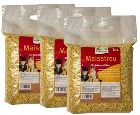 Denny BioAnimals® Klumpende Mais Katzenstreu 100% Pflanzlich & Biologisch Abbaubar – Extra Ergiebig & Geruchsbindend – Staubarm & sanft – Auch für Kitten Geeignet – 9 kg / 24 L