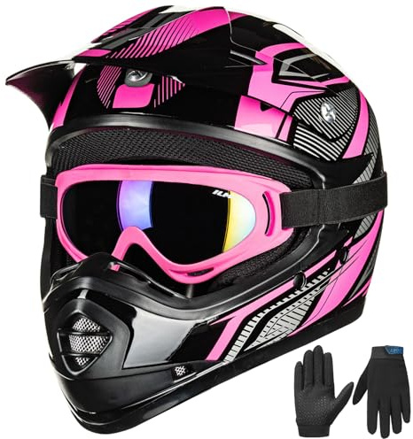 ILM Casco Moto Niño Motocross Dirt Bike para Jóven Unisex Homologado ECE22.06 Full Face Off Road ATV Enduro MTB Todoterreno con Gafas Guantes Modelo B07