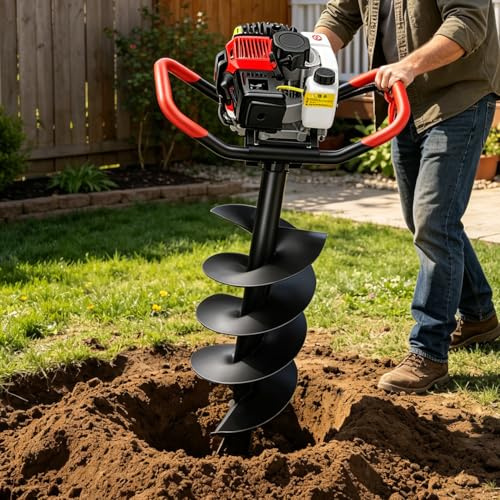RETRIN 199CC 4-Stroke Gas Earth Auger – Post Hole Digger with Double Gear Reduction & Drill Bit for Fence, Farm & Plant 15cm