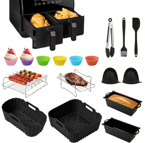 Dcceeo Molde Silicona Freidora de Aire, 28 Piezas Accesorios Freidora de Aire para Airfryer Molde Silicona Air Fryer para Philips NA230, Ninja Airfryer AF140/AF141/AF180/AF181, Cosori 5,5 L/6L/6,2 L