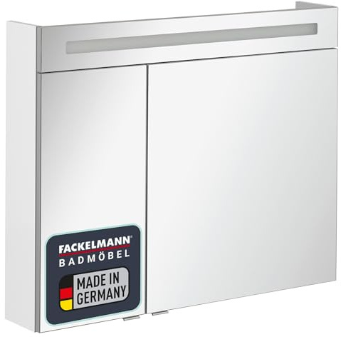FACKELMANN B.CLEVER Spiegelschrank 90 x 70,5 x 15,5 cm weiß, Moderner Badezimmerschrank in Weiß mit 2 Türen, LED-Beleuchtung und innovativer Technik – Made in Germany