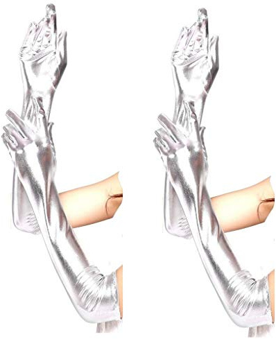 krautwear® Damen Finger Handschuhe Metallic ca. 44 cm Lang Gold Silber
