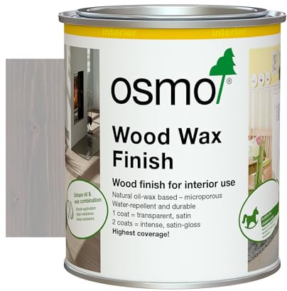 Osmo Wood Wax Finish 3119, Silk Grey Satin Finish, 750ml - Durable Furniture Wax for Wooden Furniture, Water-Resistant Floor Wax, Wood Treatments - Ideal for Oak, Pine & More