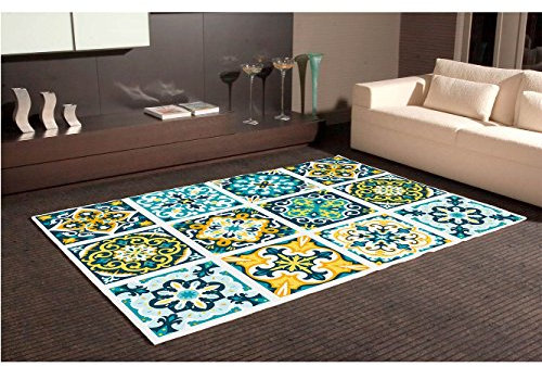 Teppichfliesen quadratisch blau PVC | verschiedene Maße | Teppichstoff PVC | Bodenbelag Vinilic | Wohndekoration 95 x 165 cm