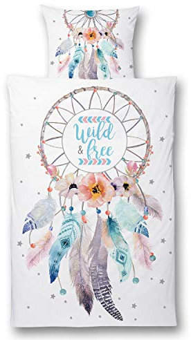 GRUSS & CO Bettwäsche Motiv Traumfänger | 135 cm x 200 cm | Kissen 80 cm x 80 cm | Microfaser, Reißverschluss | Bettwäsche Garnitur | 45927, Pastellfarben