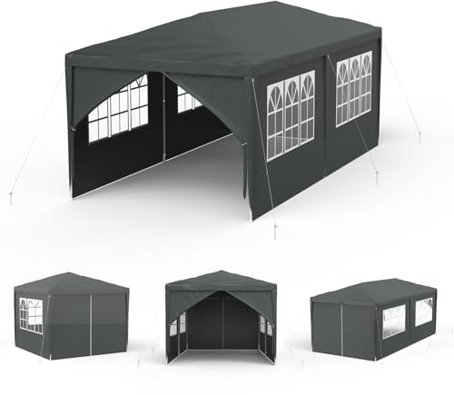 Aufun Pavillon 3x6 m Anthrazit Gartenpavillon mit 6 Seitenwände | Polyethylen Bierzelt Tür mit Reisverschluss für Garten Party Hochzeit Picknick Markt
