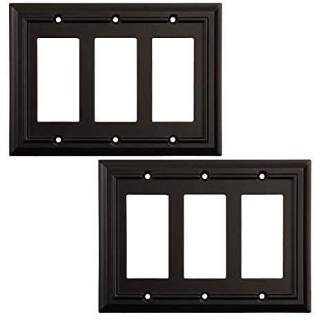 Pack of 2 Wall Plate Outlet Light Switch Covers by SleekLighting | Classic Black Architecture Wall plates| Variety of Styles: Rocker/Receptacle/Toggle / & Combo | Size: 3 Gang Decorator