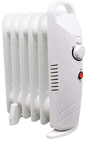 Warmehaus Mini Electric Portable Oil Filled Radiator 6 Fin 800W Gloss White | Portable Electric Freestanding Heater, Adjustable Temperature Thermostat