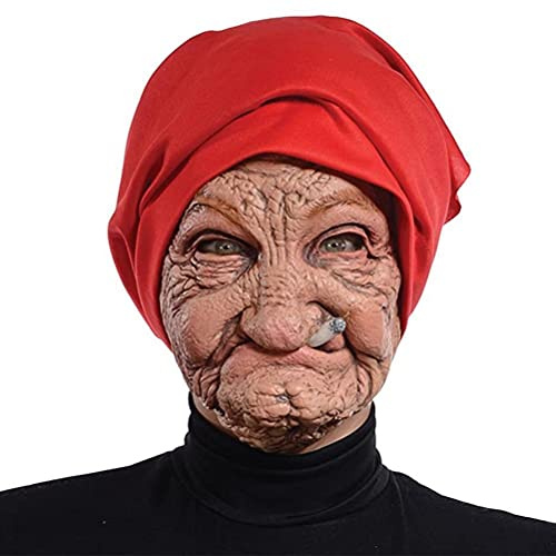 Roexboz Halloween Latex Gesichtsbedeckung Horror Kopf Bedeckung alte Frau Gesichtsschutz Latex Kopfbedeckung Halloween Maskerade Karneval Kostüm Requisiten