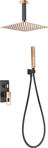 Imex - Set da incasso per doccia Svezia, colore: nero, oro rosa (tetto a incasso)