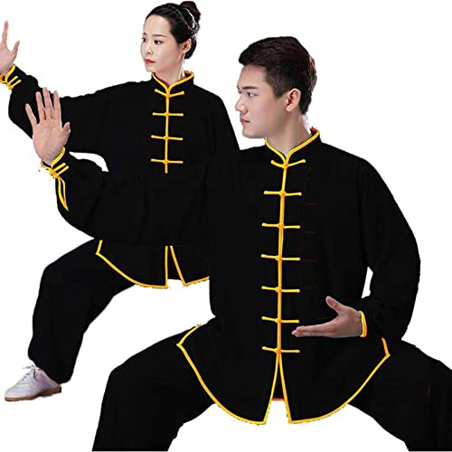 HFCY Tai Chi Uniforme Uomo Abbigliamento da Mattina per Esercizi Kung Fu E Arti Marziali Donna Abiti da Arti Marziali Wing Chun Tute da Ginnastica,Black 1-S