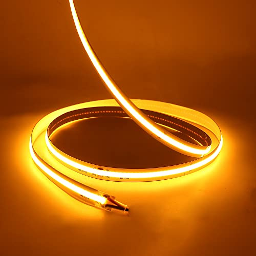 HEGEHE Tira de LED COB de 12V con Interruptor Alimentación, Luz Flexible de 320 LED/m, Cinta Autoadhesiva Luz para la decoración del Retroiluminación de TV del Armario (3m, Amarillo Dorado)