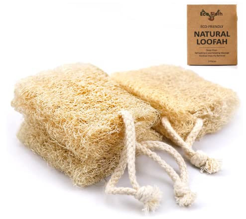 Eco-Friendly Natural Loofah (3 Pack) – Vegan Deep Clean Sponge Body Scrubber for Skin Care Exfoliation, Ultimate Facial, Back & Total Body Cleansing During Bath Time