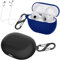 [Confezione da 2] easyBee Cover Custodia in Silicone + 2 Moschettone Portachiavi + 2 Cinturino Anti-perdita, Compatibile con Huawei FreeBuds Pro 2 Cuffie Bluetooth - Nero e Blu