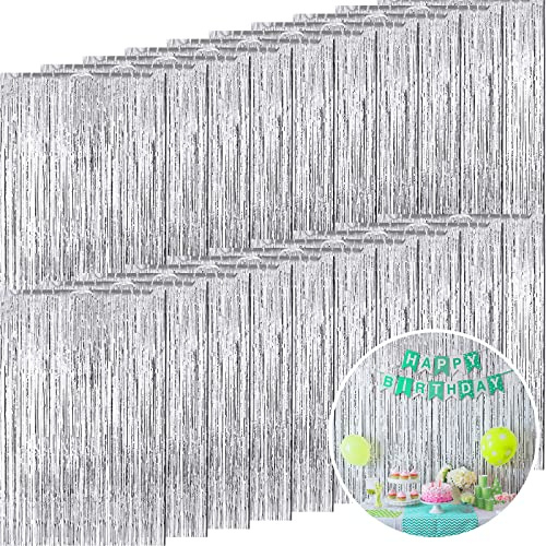 20 Pcs Silver Foil Fringe Backdrop 3.28 x 8.2 ft Metallic Tinsel Curtains for 2026 Graduation Party Photo Birthday Wedding Baby Shower Bridal Photo Decor