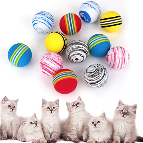 TIESOME 12 Stück Katzenspielzeug Ball, Katzenbälle Katzenball Regenbogen Katzenspielzeug Ball, 4,2 cm Bunte Schaumstoffbälle für Katzen Großer Schwamm Katzenball Weicher Haustierball Spielzeug