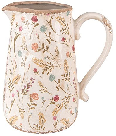 Clayre & Eef Dekorative Kanne 21x14x23 cm Rosa Beige Keramik Blumen Wasserkrug