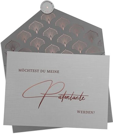 Joli Coon Patentante fragen Karte mit Kuvert und Wachssiegel | 350g strukturiertes Designerpapier, Roségoldveredelung, für eine besondere Patenfrage, Premium-Papeterie