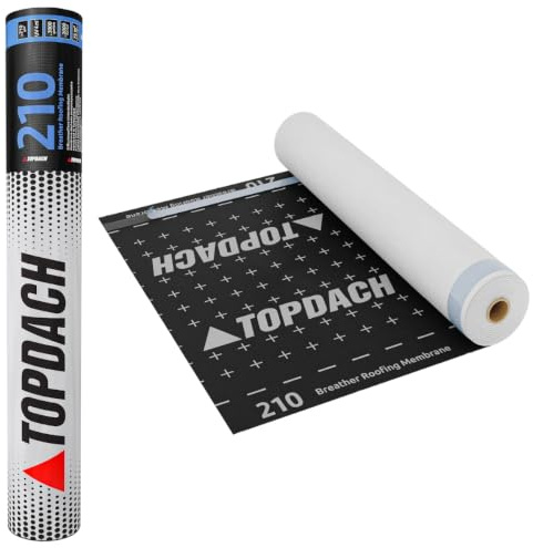 75qm TOPDACH 210 Die dreilagige, hoch dampfdurchlässige Dachbahn Dachmembran Unterdeckbahn 210g/m2 Sd=0,02m (mit zwei Selbstklebebändern)