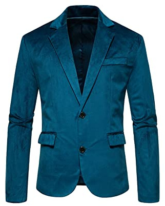 YMING Blazer Casual da Uomo in Velluto a Maniche Lunghe Giacca da Lavoro Cardigan Elegante Aperto sul Davanti Blu XXL