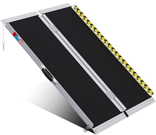 WHALEMOTOR Portable Wheelchair Ramp 4FT, Anti-Slip Aluminum Folding Portable Ramp, Wheelchair Ramps for Home, Weight Capacity Up to 800 LBS, with Transition Plates Above and Below, Loading Dock Plates