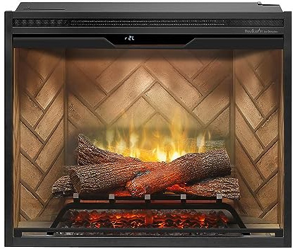 Dimplex Revillusion® 30 Inch Built-in Electric Firebox - Herringbone Brick Background - Includes Realistic Faux Logset, Front Glass Panel, Firebox, and Plug Kit