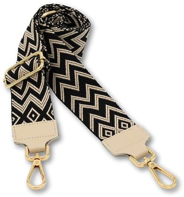 BRISE Taschengurt für Damen & Herren, 5cm Breiter Schultergurt, Verstellbarer 80-130 cm Taschenriemen aus Polyesterstoff und Leder, Stylischer Riemen mit 360 Drehbarer Kopf (Zickzack - Beige)