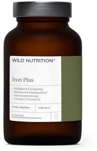 WILD NUTRITION Food-Grown Iron Plus, Vorrat für 1 Monat | Supplement zur Unterstützung der Immunität und zur Verringerung von Müdigkeit, mit Eisen und Vitamin C, 30 Kapseln