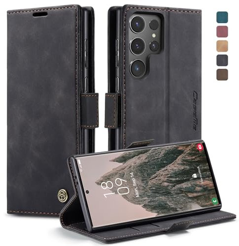 KZB Handyhülle für Samsung Galaxy S24 Ultra 5G Hülle Premium Lederhülle Klappbar Flip Case Tasche Magnet Kartenfach Standfunktion Klapphülle Schutzhülle für Samsung Galaxy S24 Ultra 6,8'' - Schwarz