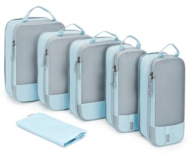 BAGSMART 6 Pièces Organisateur Valise,Sac Compression Voyage,Packing Cubes Réutilisable, Rangement Valise Accessoire,avec Sac à Linge Pratique pour Sac à Dos,Valise,Organiseur,Bleu