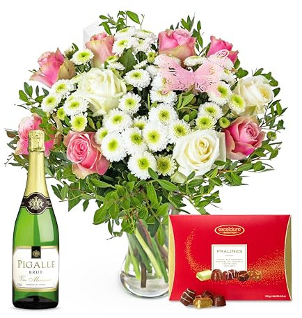 Rose Meadows Bouquet with Champagne Chocolates – Luxury Fresh Cut Flowers – Birthday Gift – Anniversary Surprise – Thank You Present – Elegant Floral Arrangement – Special Occasion Blooms