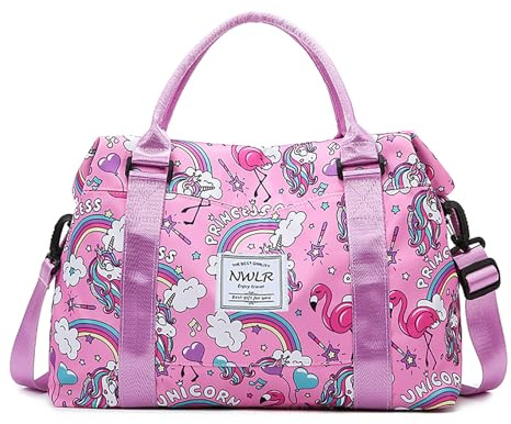 Travel Duffle Bag Weekender Overnight Bag Gym Tote with Dry and Wet Separated Pocket for Women Girls Shoulder Workout Duffel Bag Water Resistant (rainbow unicorn)