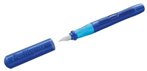 Pelikan Pelikano Junior Schreiblernfüller Blau, für Linkshänder, Feder L, inkl. 1 Großraumtintenpatrone Königsblau – Ergonomische Soft-Griffzone – Made in Germany