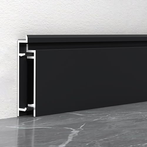 Raouoae Zócalo De Metal Anodizado 125cm – Juego De 4 Piezas Para Suelos De Parquet, Laminado Y Vinilo – Zócalos De Aluminio Para Suelos Modernos, Resistente Y Decorativo(Schwarz)