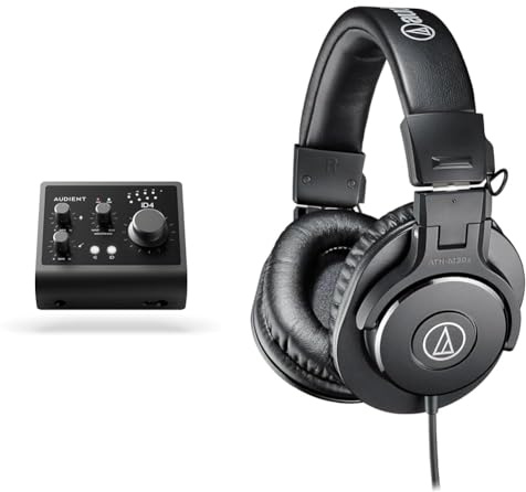 Audient Audio Interface iD4 MKII, Class A Console Microphone Preamp & Audio-Technica M30x Professional Monitor Headphones Black