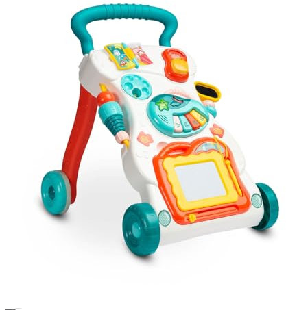 Toyz Musik-Lauflernhilfe, interaktive Lernhilfe mit abnehmbarem Telefon, Zeichenbrett und Musikspielzeug, verstellbare Widerstandsräder, 34 x 43 x 45 cm, Türkis