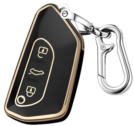 FT FUNTOR für VW Schlüsselhülle, 3 Tasten TPU Schlüsselhülle mit Goldener Rand,Kompatibel mit VW Golf 8 ID.3 ID.4 Seat Leon Seat Tarraco Seat Ateca Formentor (A-Schwarz)